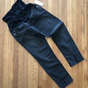 Indigo Blue Secret Fit Belly Maternity Ankle Slits  Black Jeans Size Small
